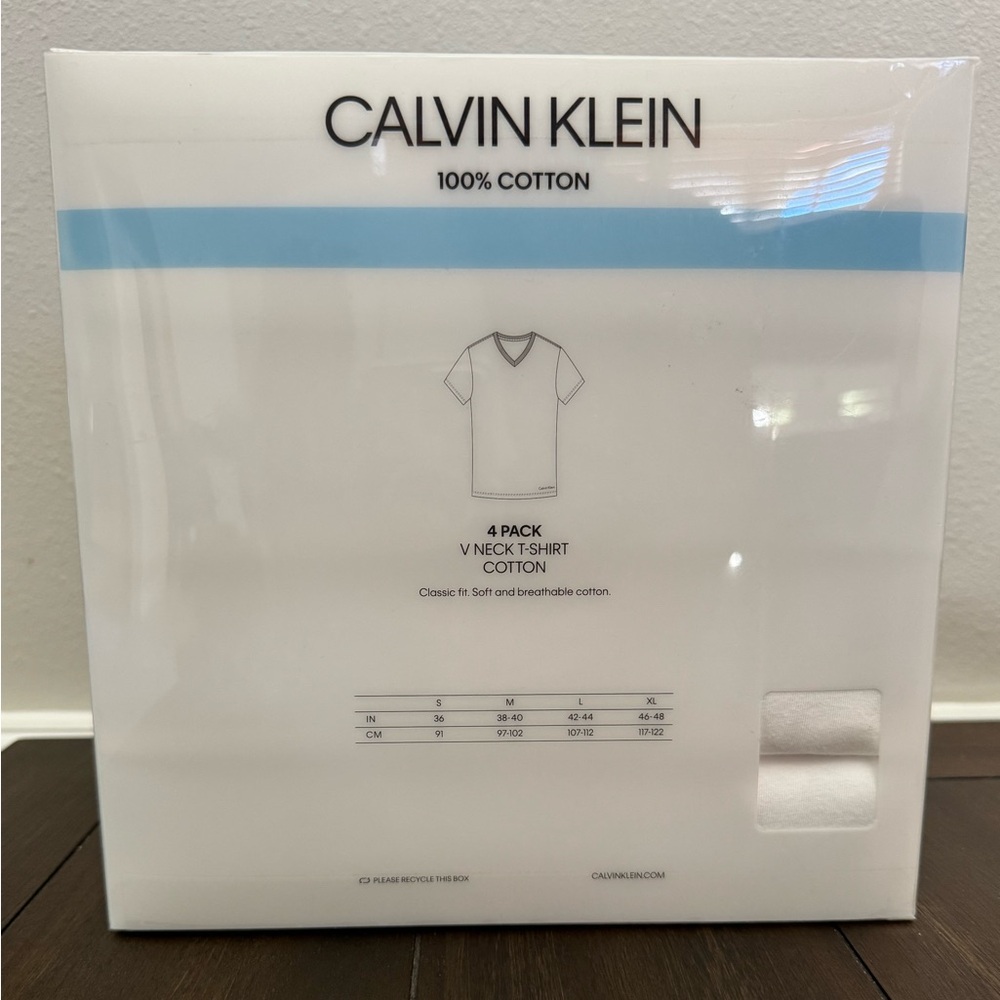 Calvin Klein Classic White V-Neck T-Shirt Set 4 pack - Picture 2 of 2